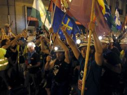 Llegada de los mineros de la ''marcha negra'', acompañados por miles de personas, a la Puerta del Sol, en Madrid. EFE  /