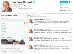 En su cuenta de Twitter, Andrés Manuel López Obrador, responde al diario español El País, sobre su publicación de hoy.  /