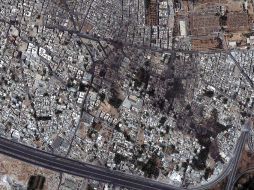 Barrio de Qabun, en Damasco, visto desde un satélite, tras lo bombardeos. EFE  /