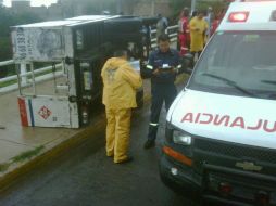 La camioneta volcó de costado y los 20 cilindros cargados con gas que llevaba salieron proyectados hacia un barranco.  /