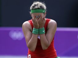 La tenista, visiblemente emocionada luego de imponerse en el partido por el tercer lugar. AP  /