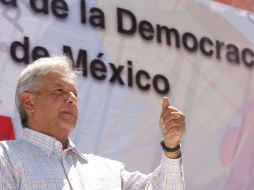Andrés Manuel presentó el Plan Nacional de la Defensa de la Democracia y la Dignidad de México, en Puebla. AFP  /