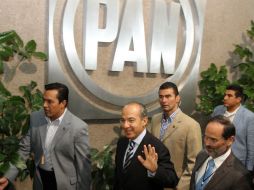 Gustavo Madero y el Presidente Felipe Claderón a la salida del CEN nacional del PAN. NTX  /
