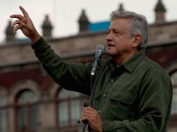 López Obrador, durante la ''Expo Fraude'' organizada por el Movimiento Progresista en la plancha del Zócalo capitalino. NTX  /