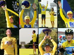 Lance al ganar sus títulos (izquierda arriba hasta derecha abajo) en 2005, 2004, 2003, 2002, 2001, 2000, 1999 y otra en 2005. ARCHIVO  /