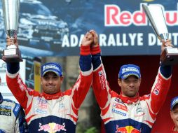 Los ganadores del Rally de Alemania fueron el francés Sebastien Loeb (d) y su compañero Daniel Elena. AP  /