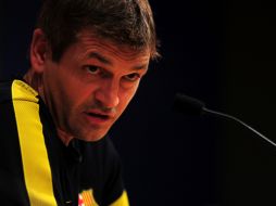 Tito Vilanova reclamó de manera ''airada'' una falta marcada por el árbitro sobre el jugador Sergio Busquets. EFE  /