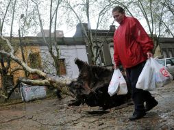 Los destrozos del temporal son visibles en las calles de Montevideo, Uruguay. XINHUA  /