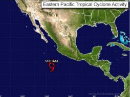 Imagen del Centro Nacional de Huracanes de Estados Unidos, donde se muestra la posición de la tormenta tropical ''Miriam''. ESPECIAL  /