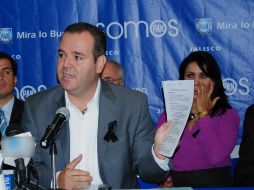 Miguel Monraz presidente del PAN en Jalisco, en rueda de prensa para dar a conocer la agenda que seguirán los próximos días.  /