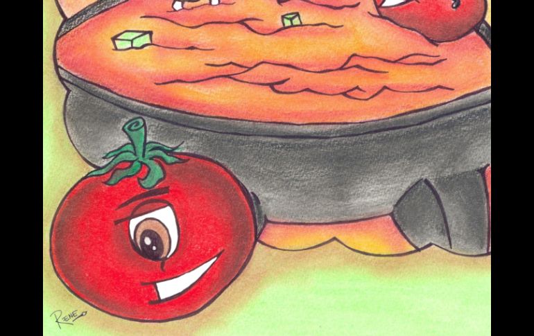 Ilustración de ''El jitomate que quería ser salsa''.  /