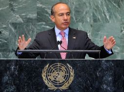 Felipe Calderón participó en la 67 Asamblea General de la ONU en la sede de Naciones Unidas en Nueva York. EFE  /