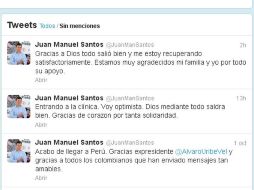 Estamos muy agradecidos mi familia y yo por todo su apoyo, escribió el  mandatario en su cuenta. Imagen tomada de @JuanManSantos  /