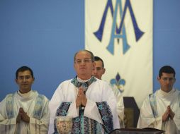 El obispo Leopoldo González durante la misa de esta tarde.  /