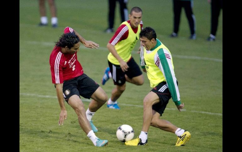 Jugadores de la Selección mexicana en el entrenamiento de hoy en Torreón. MEXSPORT  /