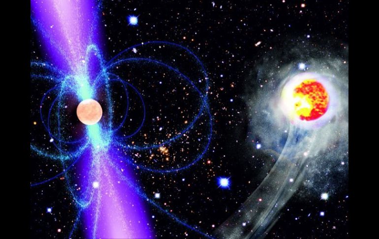 Ilustración facilitada por la NASA en la que se observa un pulsar (i) y su estrella acompañante. EFE  /