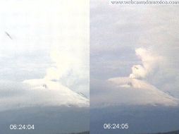 El objeto cilíndrico aparece semihorizontal y en movimiento a las 6:24 de la mañana. FOTO: webcamsdemexico.com  /