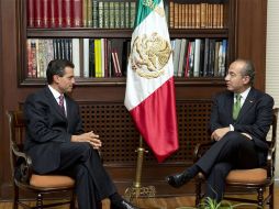 El Presidente Felipe Calderón Hinojosa y el mandatario electo, Enrique Peña Nieto, sostienen un nuevo encuentro. ARCHIVO  /