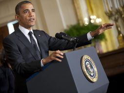 El presidente estadounidense, Barack Obama, ofrece la primera rueda de prensa en la Casa Blanca. EFE  /