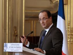 El presidente francés, Francois Hollande en su primera conferencia de prensa formal después de seis meses en el cargo. AP  /