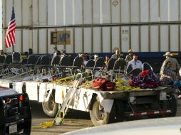 El carro alegórico que transportaba a veteranos a través de Midland, Texas, a un banquete en su honor. AP  /