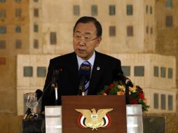 El secretario general de la ONU, Ban Ki-moon, se comprometió en Saná a continuar su apoyo al país. AP  /