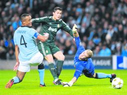 En blanco. Cristiano Ronaldo (centro) tuvo opciones de gol ante el City, pero no las concretó. IMAGO  /