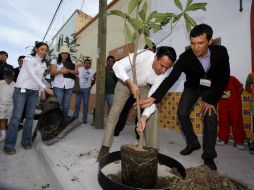 Personal del Ayuntamiento, vecinos y el alcalde, Héctor Robles (izq) comenzaron con los preparativos para la plantación de 884 árboles.  /
