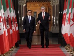 Enrique Peña Nieto defendió una mayor integración en Norteamérica en la reunión con Stephen Harper. EFE  /