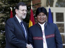 Mariana Rajoy y Evo Morales se reunieron durante una hora, en el marco de la visita que realiza el boliviano a España. NTX  /