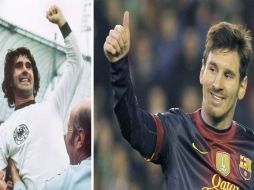 Müller (i) tuvo la marca de más goles anotados en un año en la Liga española por cuarenta años, hasta que ayer Messi (d) lo superó. EFE  /