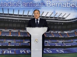 Florentino Pérez habló durante el tradicional mensaje navideño del Real Madrid. EFE  /