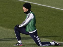 Cristiano Ronaldo durante el entrenamiento del Real Madrid hoy en Valdebebas. EFE  /