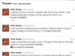 Rafael Nadal dió a conocer a través de Twitter que no participará en el torneo de Abu Dabi. ESPECIAL  /