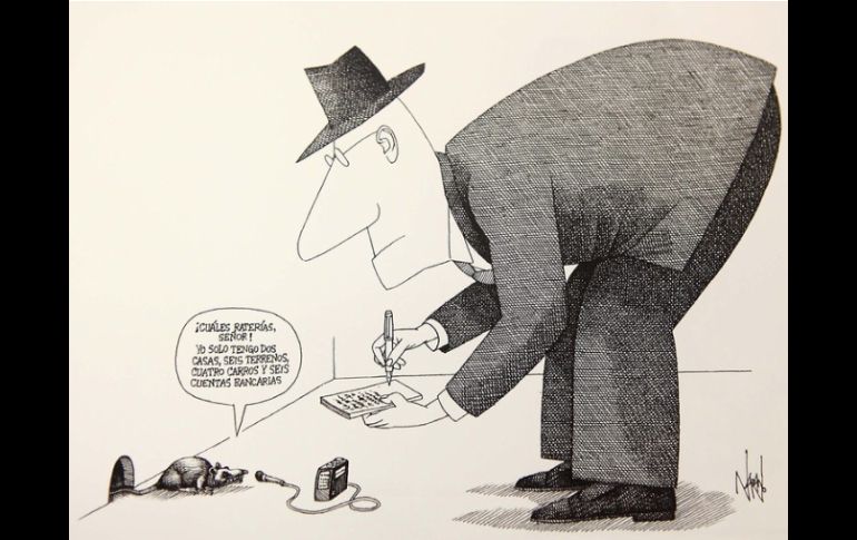 Cartón que forma parte de la exposición ''A ti te hablo. 225 caricaturas de Rogelio Naranjo''. ARCHIVO /