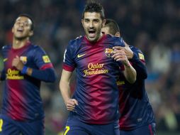 David Villa festeja una de sus dos anotaciones en el duelo ante el Córdoba. EFE /