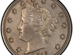 Una rara moneda de cinco centavos de 1913, de la que sólo se acuñaron cinco piezas y que está valorada en 2.5 MDD. EFE /