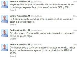 A través de la red social, González Márquez señaló que ningún estado del país ha invertido tanto en infraestructura como Jalisco. ESPECIAL /