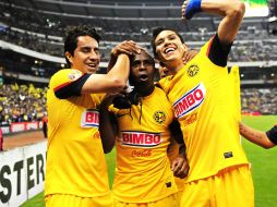 Los elementos del América celebrán uno de los goles en el partido ante el Atlante. MEXSPORT /