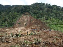 Grupos de búsqueda del ejército y civiles trabajan para localizar supervivientes de una aldea. AFP /