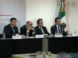 Titulares de Sener, Segob, PGR y Pemex, dan conferencia de prensa sobre explosión en Pemex. ESPECIAL /