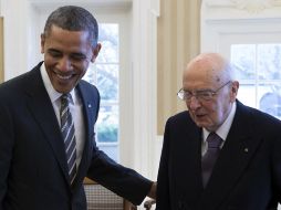 El presidente de EU, Barack Obama, se reunió con el jefe de Estado italiano, Giorgio Napolitano. EFE /