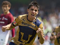 Velarde celebra con furia el gol que levanta el ánimo puma en el torneo. MEXSPORT /