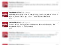 A través de su cuenta de Twitter, Pemex da a conocer el estado de salud de sus trabajadores. ESPECIAL /