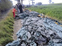 Varios egipcios congregados en el lugar donde cayó el globo aerostático en la ciudad egipcia de Luxor. EFE /