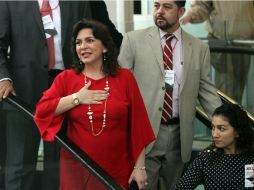 La secretaria general del Partido Revolucionario Institucional, Ivonne Ortega, en la 21 Asamblea Nacional Ordinaria. NTX /