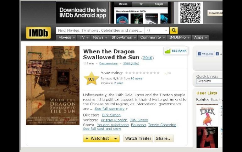 Parece ser que la narrativa de una película desató la censura contra la página del IMDb. ESPECIAL /