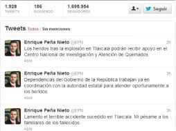 Peña señala que elementos del Gobierno y el Estado trabajan para atender a los heridos. TOMADA DE @EPN ARCHIVO /