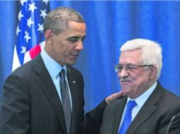 Barack Obama dialoga con el presidente de la Autoridad Nacional Palestina, Mahmoud Abbas, en Ramala. EFE /