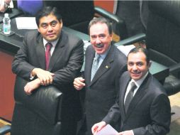 Miguel Barbosa (PRD), Emilio Gamboa (PRI) y Ernesto Cordero (PAN), coordinadores de sus fracciones en el Senado de la República. NTX /
